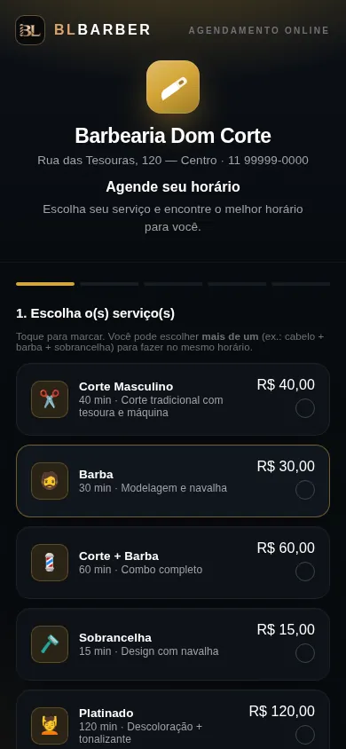 Página de agendamento que o cliente vê